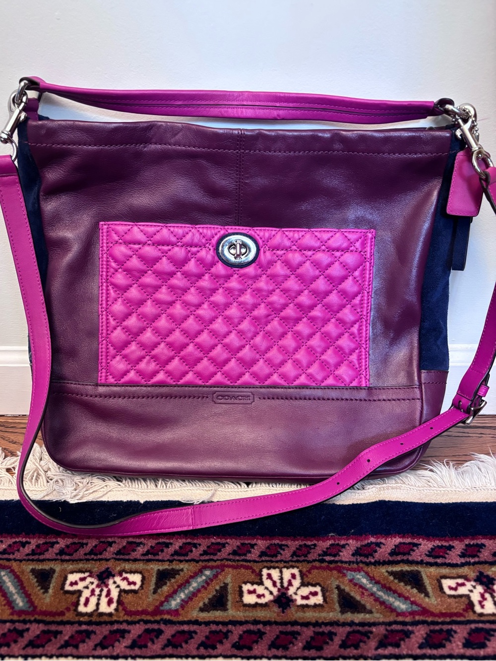 Coach Quilted Leather Tote Crossbody Bag  Purse F 1394-F24981 pink fuschia